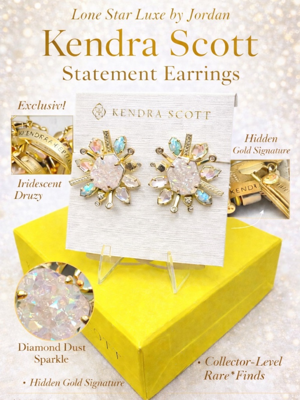 Kendra Scott Iridescent Multi-Color Druzy Sunburst Earrings - Gold
